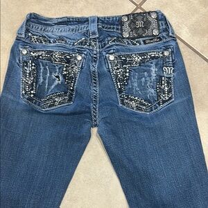 Miss Me Blue Boot Cut Jeans with Ornate Rhinestones